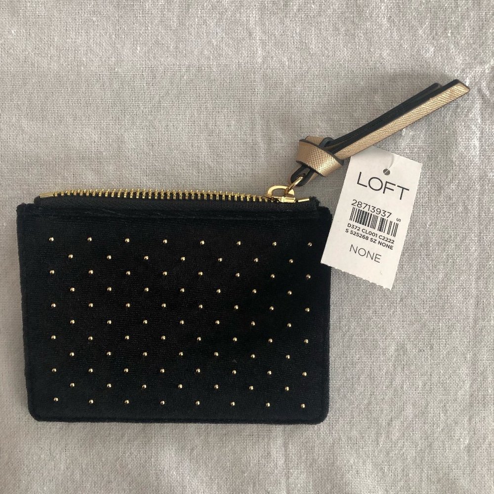 Loft  Black Zipper with gold tone design Card Case Wallet NEW